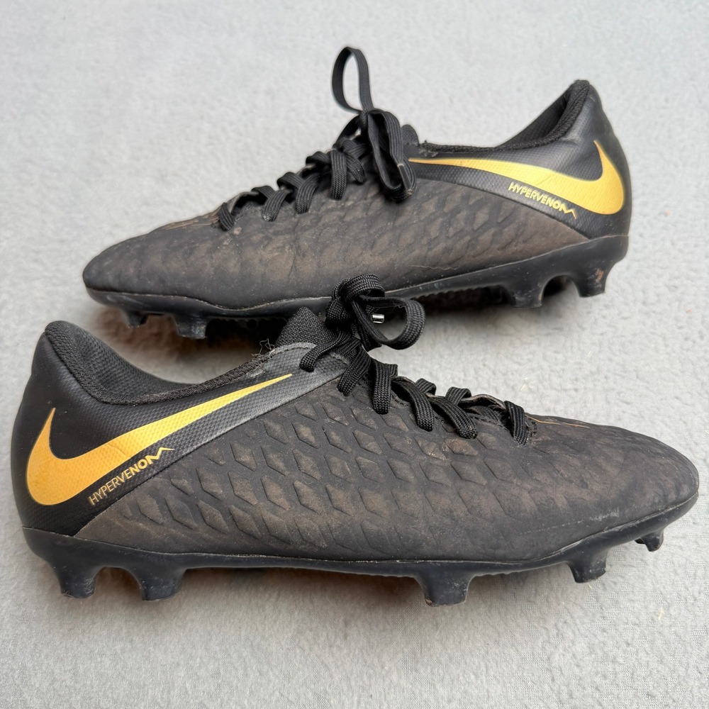 Nike Hypervenom Phade III FG Soccer Cleats Black Gold 852580-002 Mens 5.5Y